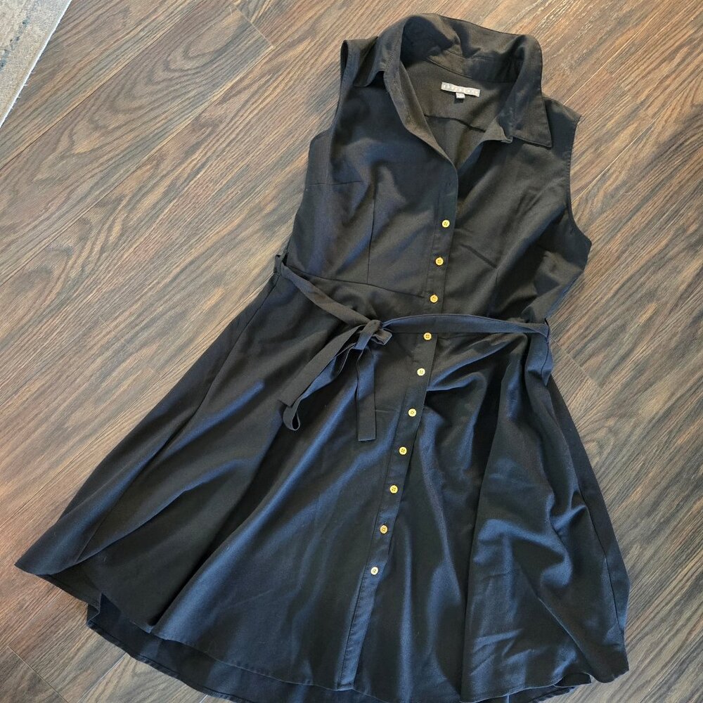 SHARAGANO Classic Fit & Flare Black Sleeveless Dress for All Seasons SIZE 16